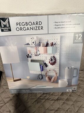 Member's Mark White Pegboard Organizer with Pastel Accessories
